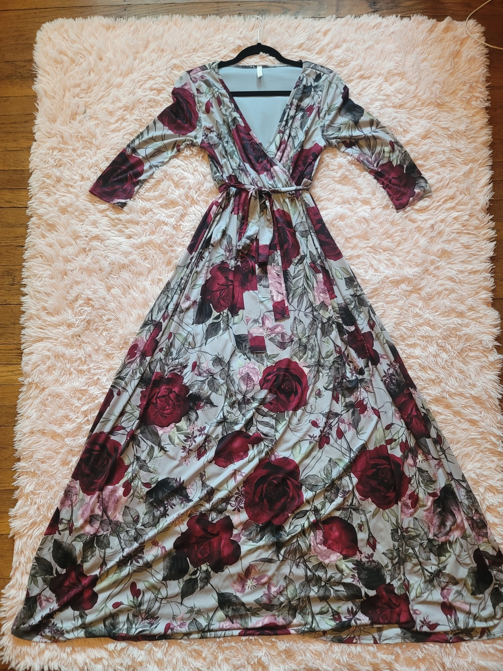 Pinkblush Burgundy Rose Floral Wrap Maxi Dress